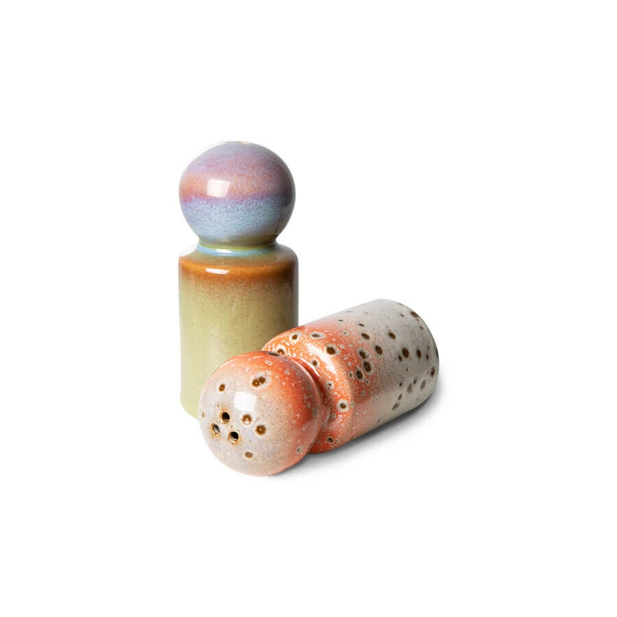 HK Living 70's ACE7082 Peper- En Zoutstel 9,8 Cm Aardewerk Asteroids-Peat 2-delig - Afbeelding 2