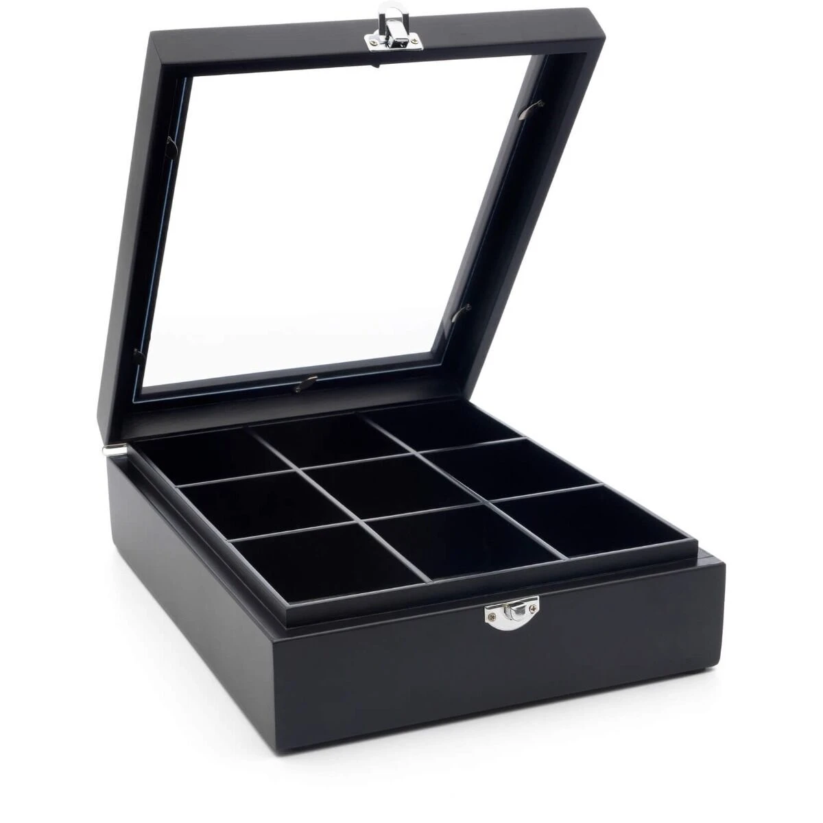 Bredemeijer Theedoos 9 Vakken Bamboe Zwart / Glas - Afbeelding 2